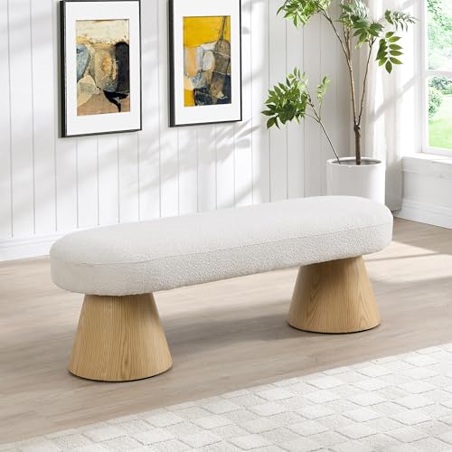 Christopher Knight Home Manila 49" Oval Dining Bench, Boucle Ottoman Bench, Large Dining Chair, Comfort Kitchen Seating, Comfort Long Footstool for Living Room Dining Room, No Assembly Needed, Beige - color: Beige/49"