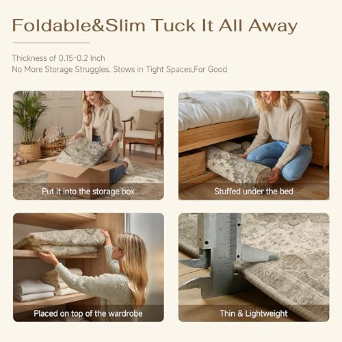 2x6 Washable Runner Rug Brown Non Slip Distressed Carpet | Low Pile,Lightweight,Stain Resistant,Durable,Hallway,Kitchen,Bathroom,Front Door,Beside Bed - color: B Brown, size: 2' x 6' (Runner)