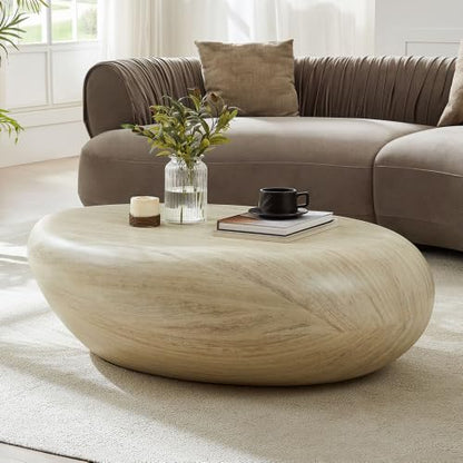 43.3" Oval Concrete Coffee Table, Travertine Style Stone Table | Modern Faux Stone Center Table, Accent Tea Table for Living Room, Drum Fiberglass Coffee Table, No Need Assembly - color: A-43.3" Mars Pattern