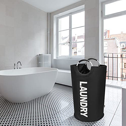 DOKEHOM 90L Large Laundry Basket Bag, Collapsible Tall Hamper, Black | Freestanding tall washing bin & foldable laundry bag. High-capacity clothes storage basket with durable sturdy handles - color: Black, size: 90L