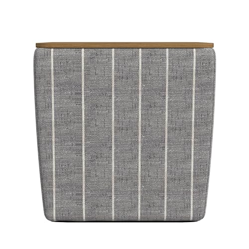 HomePop 19" Storage Ottoman with Wood Top - Midnight Gray Woven Stripe - color: Midnight Gary Woven Stripe