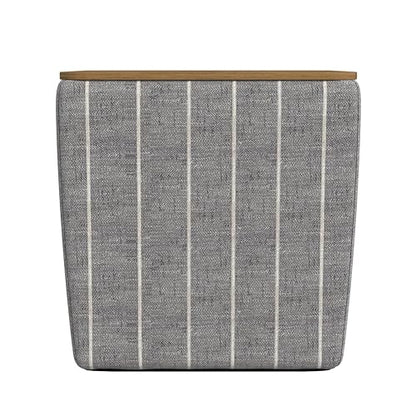 HomePop 19" Storage Ottoman with Wood Top - Midnight Gray Woven Stripe - color: Midnight Gary Woven Stripe