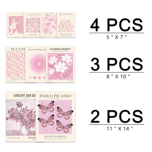 KONGSY Pink Wall Art Prints Set of 9, Abstract Matisse Exhibition Posters, Pink Wall Decor, Aesthetic Pictures Room Decor for Teen Girls Dorm, Bedroom - color: Pink