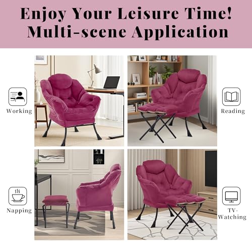 Lazy Chair with Ottoman, Comfy Reading Chair, Burgundy | Cushioned Seat with Foldable Ottoman and Side Pocket, Lounge Chair for Bedroom, Living Room, Dorm and Small Spaces - color: Burgundy