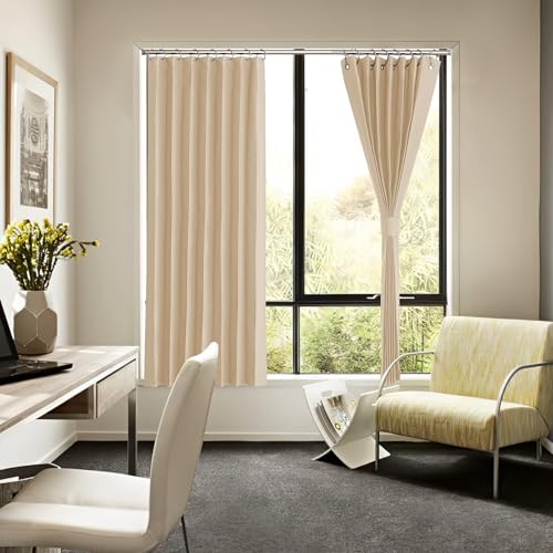 NICETOWN Biscotti Beige Blackout Curtains 63 Inches Long for Kitchen Window | Farmhouse Thermal Insulated Energy Saving Noise Reducing Bedroom Living Room Curtains, 38 x 63, 1 Panel with Hooks - color: Biscotti Beige, size: 38"W x 63"L (Pack of 1)