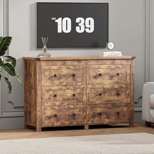 6 Drawer Dresser for Bedroom, Brown Modern Dressers & Chests of Drawers with Metal Handles, Closet Storage Dresser, Storage Cabinet and Organizer with Drawers - color: Brown, style: Classic 6 Drawers