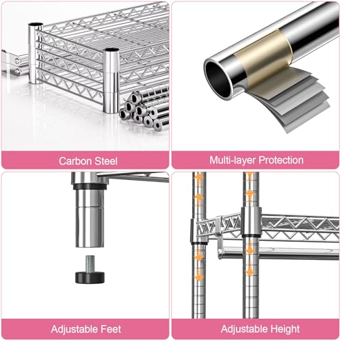 M MZG Heavy Duty Rolling Garment Rack 3 Tiers Adjustable Wire Shelving Clothes Rack with 2 Rods and Side Hooks,Storage Closet Clothing Rack with Wheels Chrome 15.7" D x 45.3" W x 79.6" H - color: Chrome, size: 3 Tier and 2 Rod 15.7"D x 45.3"W x 79.6"H