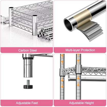 M MZG Heavy Duty Rolling Garment Rack 3 Tiers Adjustable Wire Shelving Clothes Rack with 2 Rods and Side Hooks,Storage Closet Clothing Rack with Wheels Chrome 15.7" D x 45.3" W x 79.6" H - color: Chrome, size: 3 Tier and 2 Rod 15.7"D x 45.3"W x 79.6"H