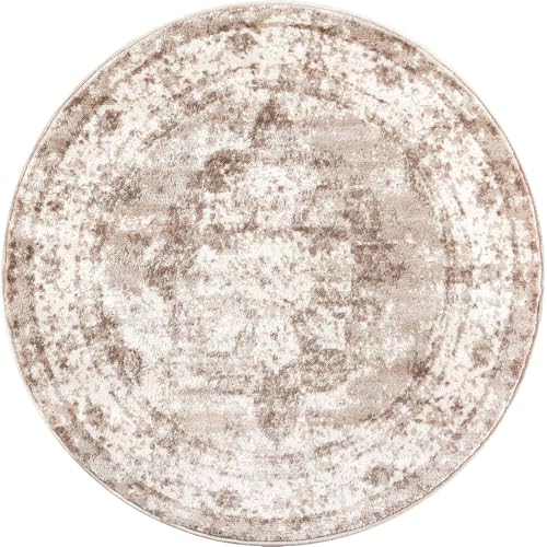 Rugs.com - Monte Carlo Rug – 3 Ft Round Beige Easy-Clean Rug – Vintage Medallion for Entryways, Kitchens, and Small Spaces - color: Beige, size: 3'3" (Round)