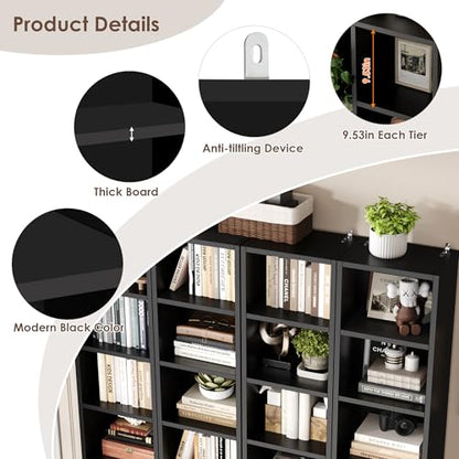 FOTOSOK 2 Pcs 71'' Tall Narrow Bookshelf, 8-Tier Media Tower Rack Set of 2 | CD DVD Storage Cabinet with Adjustable Shelves, Tall Narrow Bookcase Skinny Display Bookshelf Slim Shelf, Black - color: Black