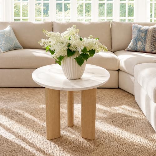 Nesting Coffee Table Set of 2, Marble Top, 2-Tone, Round End Tables | 1.2" Thick Faux Marble Top, Mid-Century Modern Style, Use as Nesting Table, Tea Table, Sturdy MDF, 20-Min Quick Assembly - color: Marble