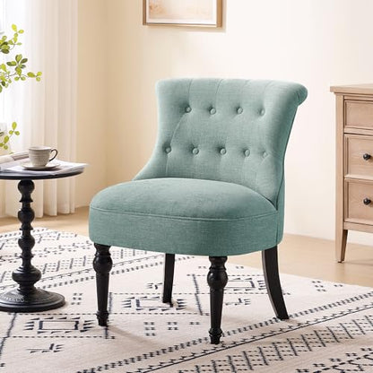 Upholstered Accent Chair, French Country Side Chair (1, Teal) | with Tufted Backrest, Thick Padded Seat and Solid Wood Legs for Bedroom, Living Room, Vanity & Reading Nook - color: Teal