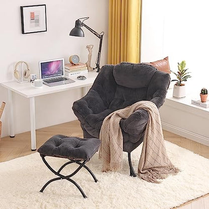 Lazy Chair with Ottoman, Comfy Reading Accent Chair, Plush Navy - color: Plush-navy