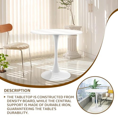 Round White Dining Table Modern Kitchen Table with Pedestal Base in Tulip Design, Mid-Century Leisure Table for 2 to 4 Person，for Kitchen, LivingRoom, Restaurant, Office, Cafe（31.49inches） - size: 28.74×31.49×31.49 inches