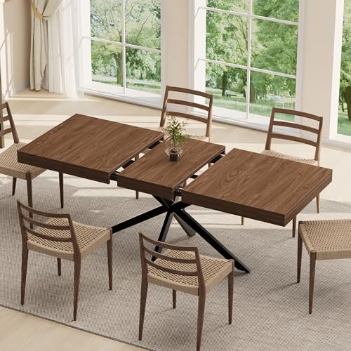 Extendable Dining Room Table for 4 6 8,55"-70" Kitchen Table Leaf,Walnut | Expandable Rectangle Dining Table,Wood Dining Table w/ Hidden Leaf & Storage, Space Saving, Kitchen Dining Living Room,Modern - color: Removable Leaf 55"-71" Walnut