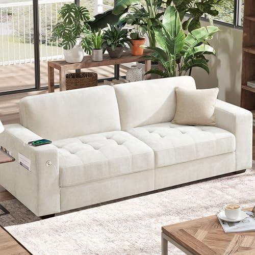 Hanherry 89" Sofa for Living Room, Modern Comfy Sofa with Medium Firm Seat Cushion, Removable Cover,Wide Armrest,USB/Type-C Port,Chenille Fabric Couches for Small Space,Apartment - color: Beige, size: 89 Inch