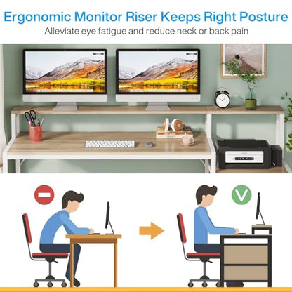 Tribesigns 63 Inch Computer Desk with File Drawer Cabinet, Home Office Desk | Ergonomic Office Desk with Monitor Stand, Industrial Computer Table with Printer Space, PC Table Workstation Desk - color: Walnut
