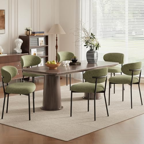 Upholstered Dining Chairs Set of 6, Modern Fabric Kitchen Chairs with Curved Backrest and Cushioned Seat, Sturdy Metal Legs, Modern Dining Chairs for Kitchen Dining Room, Living Room,Green - color: Green, size: Set of 6