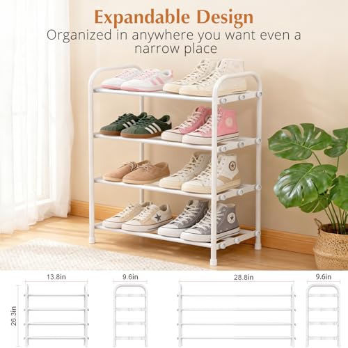 INSMART 4-Tier Expandable Shoe Rack, Stackable and Adjustable Shoes Organizer Storage Shelf, Sturdy and Durable Metal Structure Free Standing Shoe Rack for Closet Entryway Doorway, White - color: White, size: 4-Tier