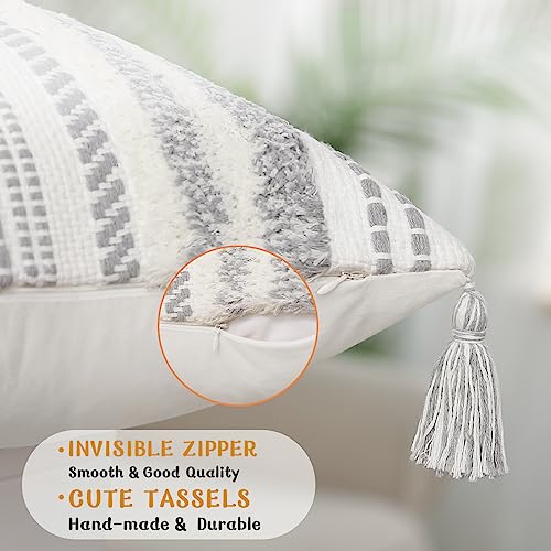 decorUhome Grey and Cream White Throw Pillow Covers 18x18 Set of 2 | Decorative Boho Accent Neutral Tufted Modern Farmhouse Textured Pillow Covers for Couch Bed Sofa Living Room - color: Grey and Cream White, size: 18" x 18" (Pack of 2)