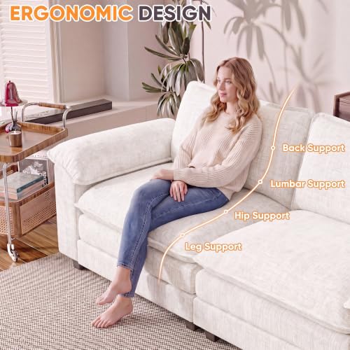 Homall 158.6" U-Shaped Cloud Couch, Modular Sectional Sofa for Living Room | Soft Chenille, 2 Movable Ottoman, Double Layer Cushion, 4 Seat, Sturdy Frame, High-Density Foam, Easy Assembly, White - color: White, size: U Shaped Sofa