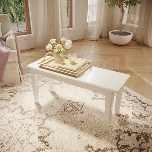 Dining Bench 39.4" Solid Oak Wooden Bed End＆Entryway Bench for Living Room Bedroom Kitchen(White) - color: White, size: 39.4"