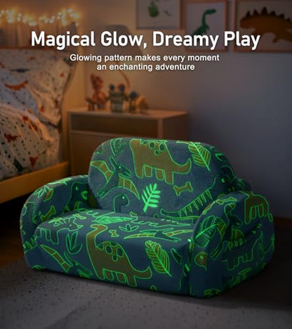 little dove 2-in-1 Kids Couch, Kid Sofa that Fold Out, Glow in the Dark Kid Chair, Extra Wide Kids Sofa, Comfy Kids Chair, Convertible Couch, Gifts for Girls & Boys, Dinosaur - color: Dinosaur