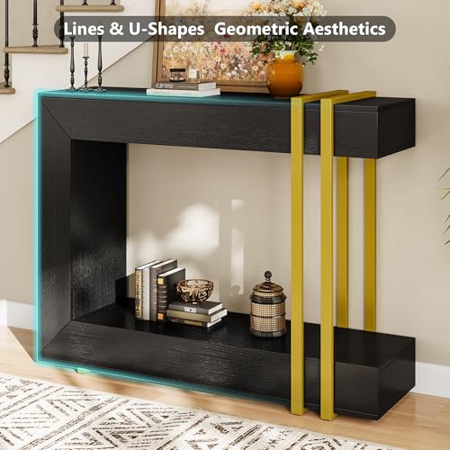 Einhomn 42.5" Console Table Behind Couch, Narrow Entryway Table with 2-Tier Storage, Wood Sofa Tables for Hallway/Entrance/Living Room/Foyer, Classic Black - color: Classic Black