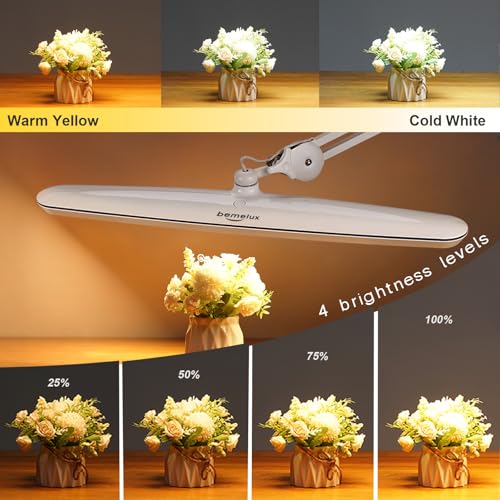 23-Inch LED Task Lamp with Clamp, 20W 2200LM, White CCT | 182 SMD LEDs provide flicker-free, eye-caring lighting with 4 brightness levels and 3 color temperatures - color: White, CCT