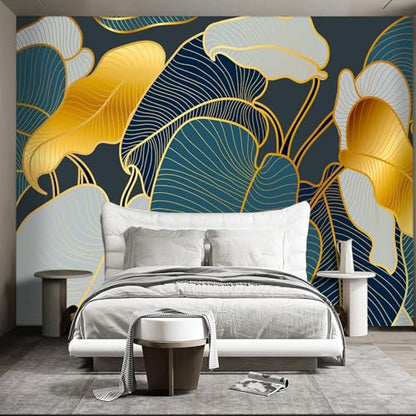 Golden Leaf wall murals Peel and Stick Modern Wallpaper for Bedroom Living Room - 108"x157" - color: W01, size: 108"x157"