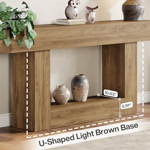 Tribesigns 63" Console Table, Farmhouse 2-Tier Entryway Table with U-Shaped Base, Narrow Long Wood Sofa Table Behind Couch Table for Living Room, Hallway, Foyer, Light Brown - color: Light Brown