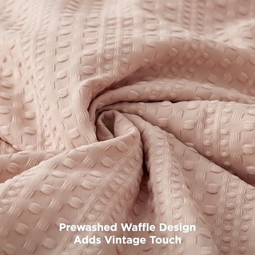 Bedsure 2 piece Comforter Set，Waffle Comforter Set Twin, All Seasons Dusty Pink Bedding Comforter Set,1 Waffle Weave Comforter (68"x88") and 1 Pillow Sham (20"x26"+2")