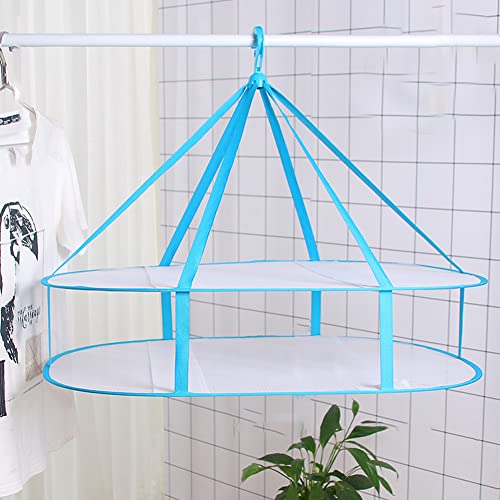 2 Tier Folding Drying Rack, Folding Mesh Clothes Hanging Dryer, Portable Windproof Hanging Laundry Racks with Fixing Band for T-Shirt, Swimsuit, Underwear Outdoor Indoor