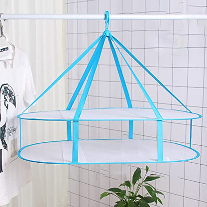 2 Tier Folding Drying Rack, Folding Mesh Clothes Hanging Dryer, Portable Windproof Hanging Laundry Racks with Fixing Band for T-Shirt, Swimsuit, Underwear Outdoor Indoor