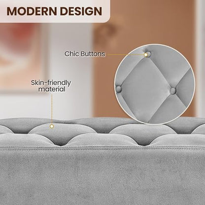 Yaheetech 45in Upholstered Velvet Ottoman Bench Seat with Gold Legs, Gray | Tufted Upholstered Bench Seat, Bed Bench with Tapered Gold Metal Legs, Sized for Window Seat Entryway Living Room - color: Grey