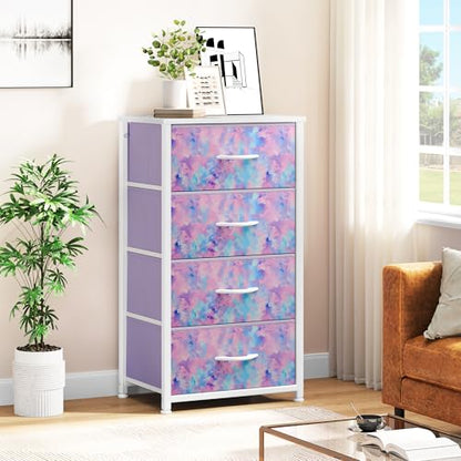 DWVO Dresser with 4 Drawers, Purple | Storage Tower Unit, Kids Dresser for Bedroom, Living Room, Closets, Sturdy Steel Frame, Wooden Top & Easy Pull Fabric Bins - color: Purple, style: 4-Drawer