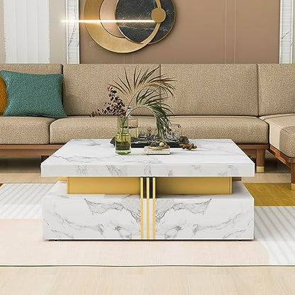Modern White Square Storage Coffee Table with 4 Drawers for Living Room - color: White1