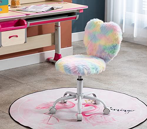 chairus Kids Desk Chair Faux Fur Small Study Chair for Teenage Girls, Adjustable Heart Shaped Kids Vanity Chair for Bedroom Reading Living Room, Cute Student Task Chair with White Foot, Macaron - color: Macaron
