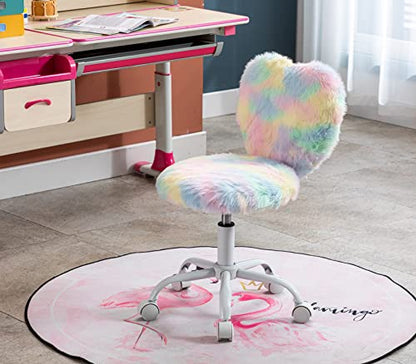 chairus Kids Desk Chair Faux Fur Small Study Chair for Teenage Girls, Adjustable Heart Shaped Kids Vanity Chair for Bedroom Reading Living Room, Cute Student Task Chair with White Foot, Macaron - color: Macaron