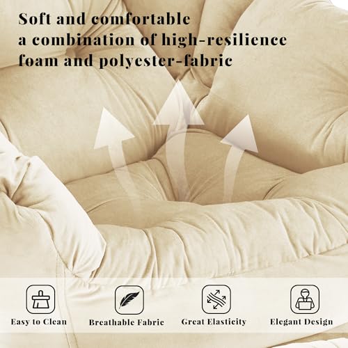 Lazy Chair with Ottoman, Comfy Reading Chair, Khaki | Cushioned Seat with Foldable Ottoman and Side Pocket, Lounge Chair for Bedroom, Living Room, Dorm and Small Spaces - color: Khaki