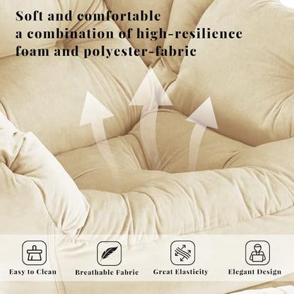 Lazy Chair with Ottoman, Comfy Reading Chair, Khaki | Cushioned Seat with Foldable Ottoman and Side Pocket, Lounge Chair for Bedroom, Living Room, Dorm and Small Spaces - color: Khaki