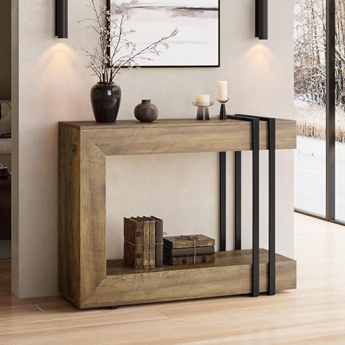 Einhomn 42.5" Console Table Behind Couch, 2-Tier Narrow Entryway Table with Storage, Wood Sofa Tables for Hallway/Entrance/Living Room/Foyer, Rustic Brown - color: Rustic Brown