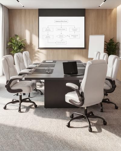 COMHOMA Mid-Back Office Chair, Ergonomic PU Desk Chair with Flip up Arms, Small Computer Gaming with Comfy Lumbar Support,Rocking Function,Sturdy Metal Base, White - color: White
