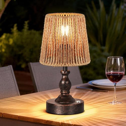 Mini Cordless LED Table Lamp, 5200mAh Rechargeable Battery Operated Lamp, 3-Level Brightness, Touch Dimmable Desk Lamp, Bedside Night Light with Rattan Shade, Oil Rubbed Bronze - color: Oil-Rubbed Bronze