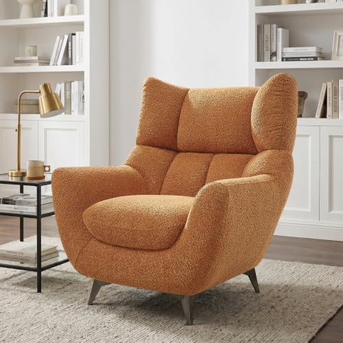 34.6" Oversized Accent Chair with WingBack, Teddy Boucle Curry | High Back, Wide Armrests, Metal Legs, Cozy Deep Seat Armchair , Reading Chair for Living Room, Bedroom, Apartment, Office - color: Curry, size: Set of 1
