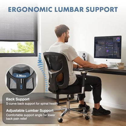 DUMOS Big and Tall Office Desk Chair, 500lbs Heavy Duty Mesh Chair | Ergonomic 4D Armrest, Comfortable Lumbar Support, Wide Seat, 360° Swivel Rolling Wheels, Adult, Black - color: Black