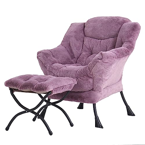 Lazy Chair with Ottoman, Comfy Reading Accent Chair, Plush Purple | Foldable Footrest, Padded Seat and Backrest, Side Pocket for Lounging in Living Rooms, Bedrooms, Dorms and Small Spaces - color: Plush-purple