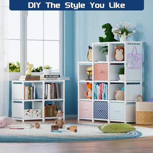 Mavivegue Book Shelf, 18 Cube Storage Organizer, DIY Bookcase, Metal Cube Bookshelf, Tall Book case for Bedroom, Living Room, Office, Closet Storage Organizer, Black Cubicle Storage Rack-White | Modular book shelf and closet organizer boasts extra-large c
