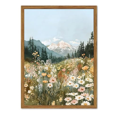 액자 보헤미안 풍경 벽 아트, 다채로운 꽃 산 그림 벽 장식, 빈티지 야생화 자연 그림 캔버스 프린트 소박한 홈 데코 거실 침실 사무실용 30.5 x 40.6cm(12 x 16인치) - color: 보헤미안 풍경, size: 16"L x 12"W