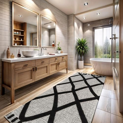 Modern Runner Rug 2x7 Luxury Diamond Pattern Micro Loop Hallway Rugs Soft High-Low Pile Stain Resistant Easy to Clean Non-Shedding Durable Entryway Kitchen Indoor Area Carpet (Black/White) - color: Bold / Black, size: 2' x 7' (Rectangular)